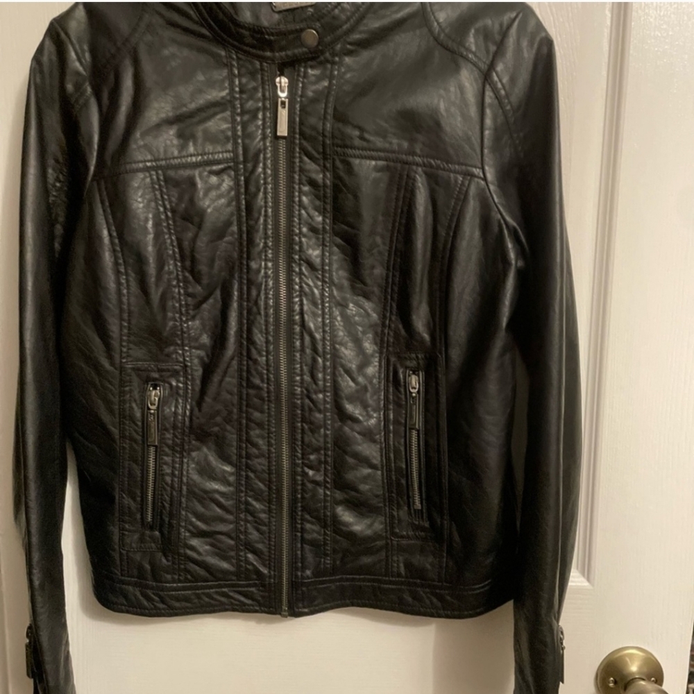 Jou Jou Black Vegan Leather Jacket Moto Style, Junior XL